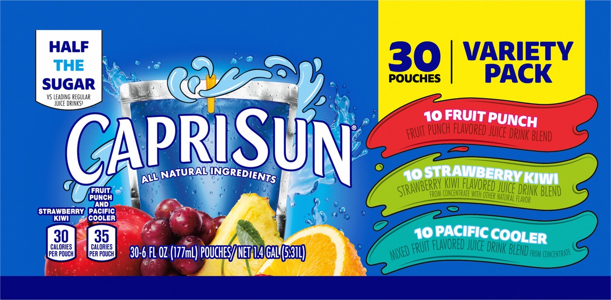 slide 7 of 9, Capri Sun Fruit Punch, Strawberry Kiwi and Pacific Cooler Flavored Juice Drink Blend Variety Pack Pouches, 30 ct; 6 fl oz