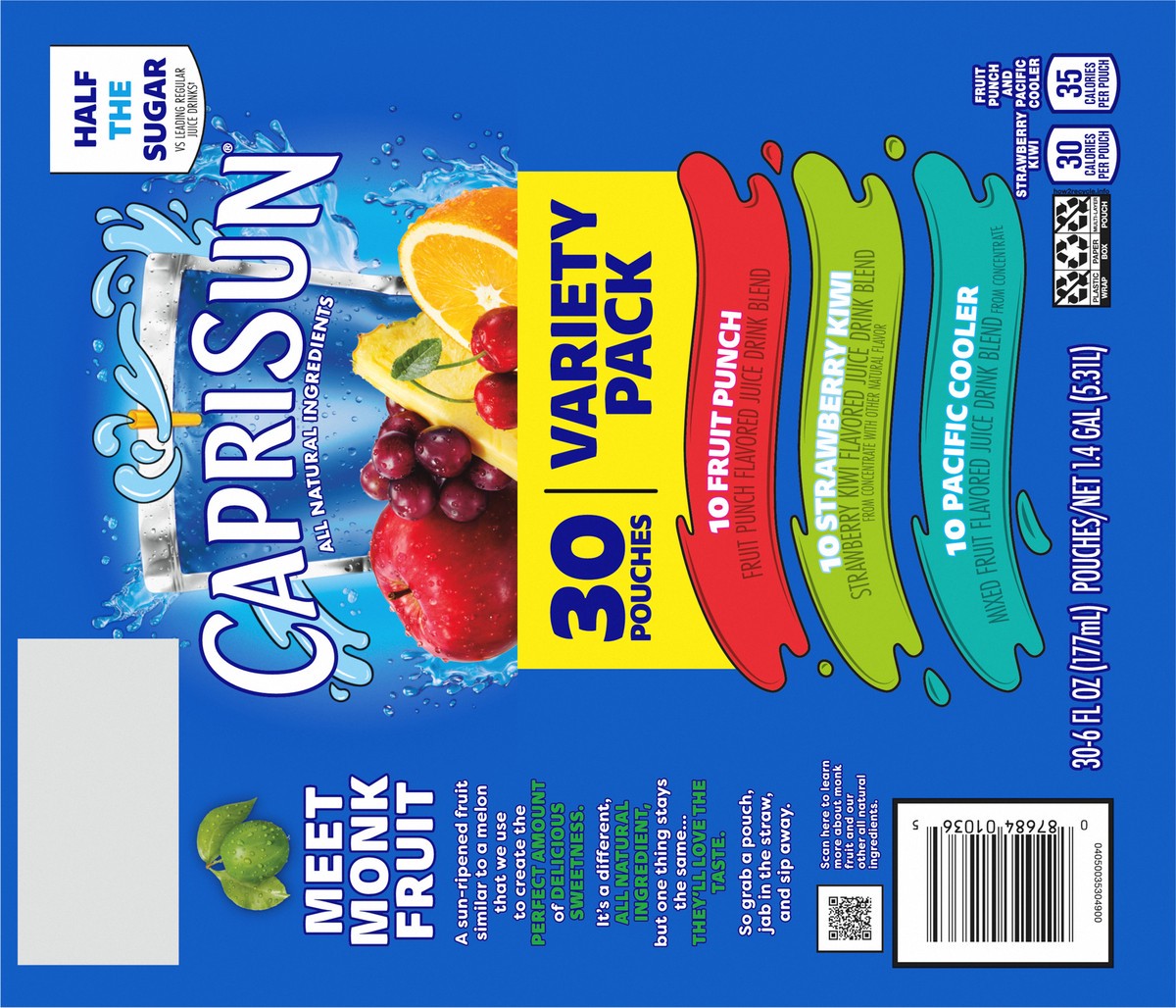 slide 3 of 9, Capri Sun Fruit Punch, Strawberry Kiwi and Pacific Cooler Flavored Juice Drink Blend Variety Pack Pouches, 30 ct; 6 fl oz