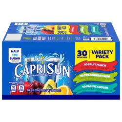 Capri Sun Fruit Punch, Strawberry Kiwi and Pacific Cooler Flavored Juice Drink Blend Variety Pack, 30 ct Box, 6 fl oz Pouches