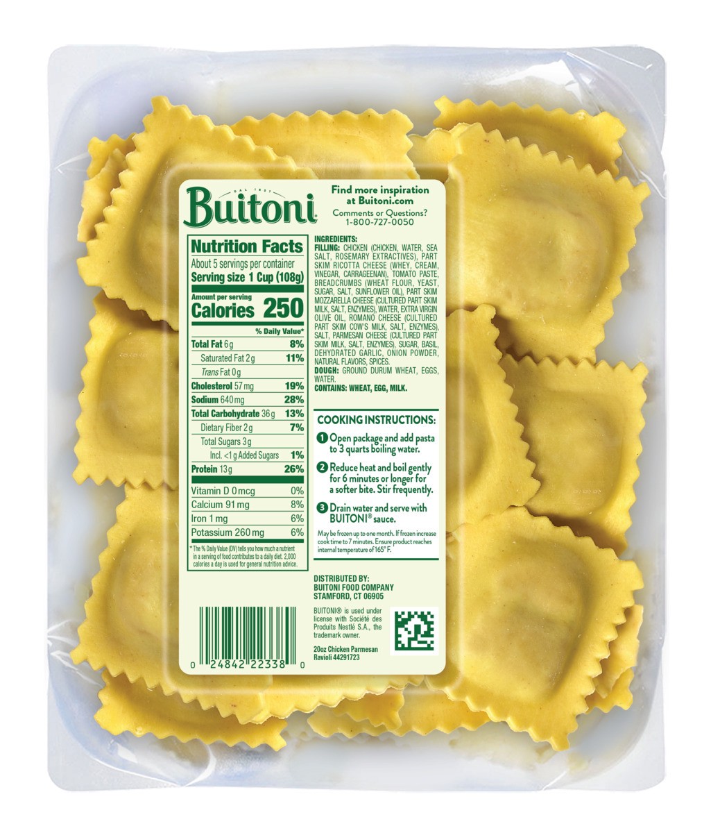 slide 2 of 3, Buitoni Chicken Parmesan Ravioli, Refrigerated Pasta, 20 oz Family Size Package, 20 oz