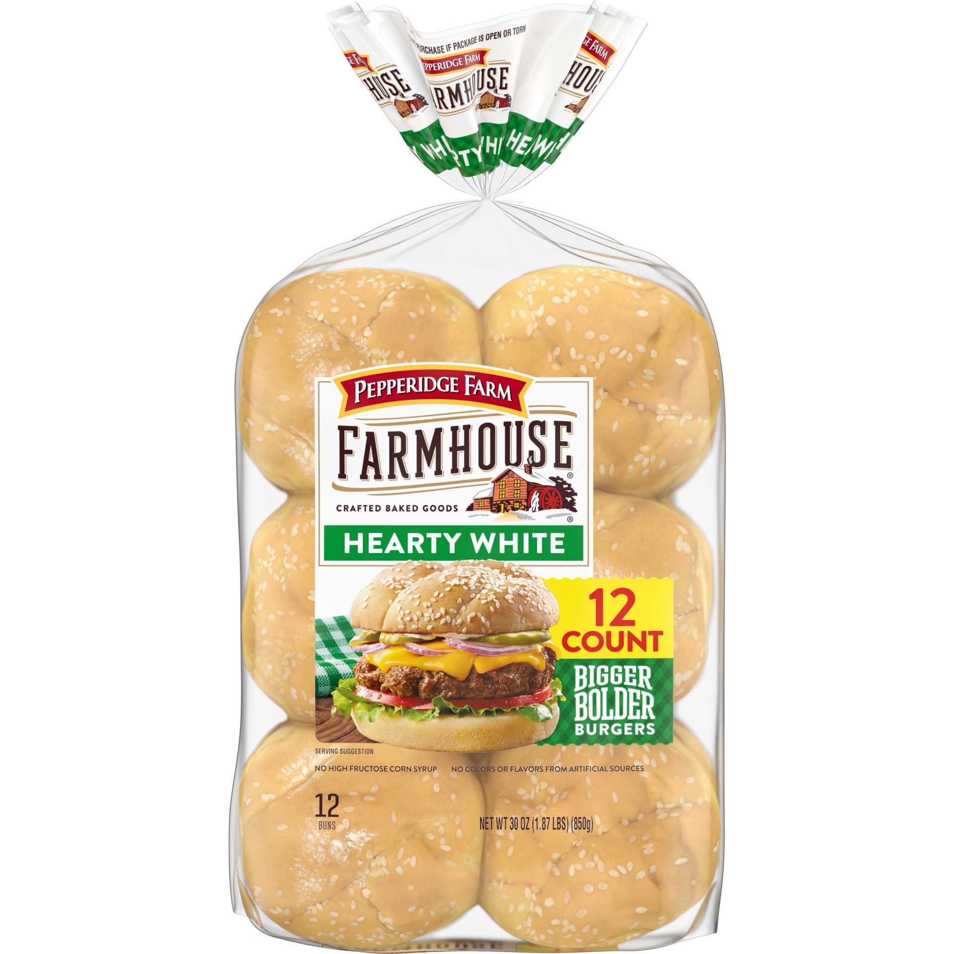 slide 1 of 8, Pepperidge Farm Farmhouse Hearty White Hamburger Buns, 30 oz. Bag, 12-pack, 30 oz