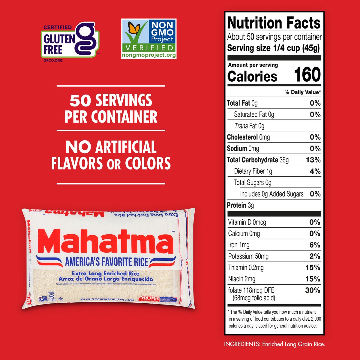 slide 5 of 12, Mahatma Rice, Extra Long, Enriched, 80 oz