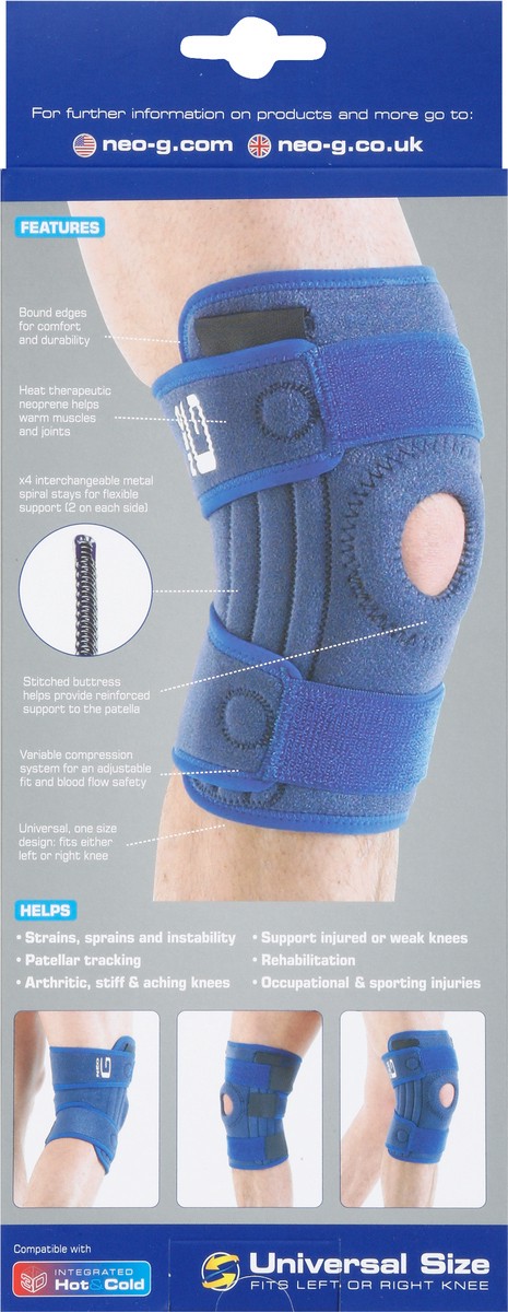 slide 2 of 9, Neo G Stabilized Open Knee Support Universal Size 1 ea, 1 ct