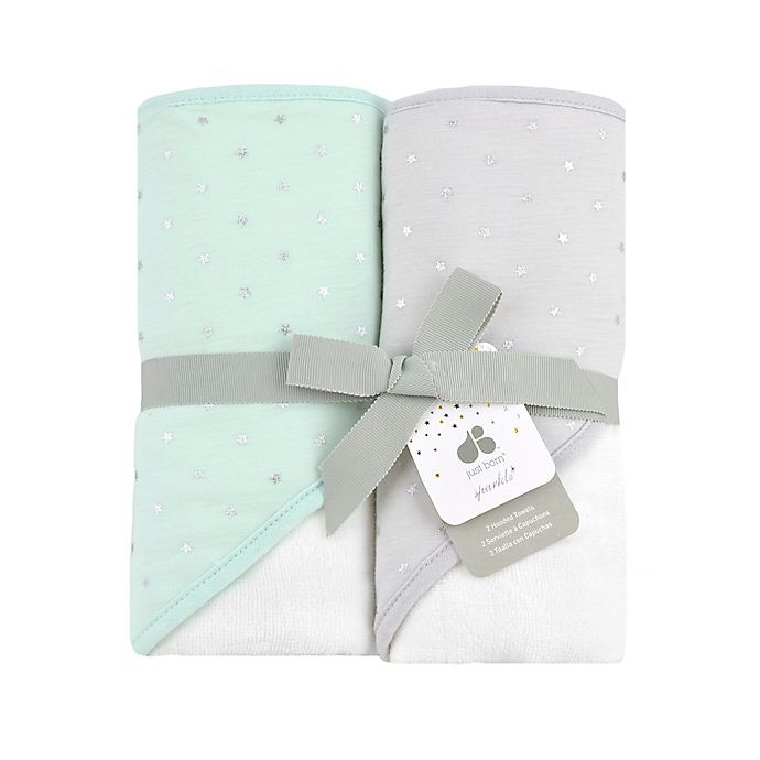 slide 1 of 1, Just Born Sparkle Hooded Towels - Mint, 2 ct