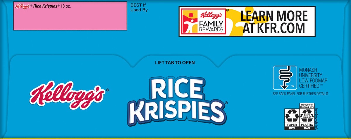 slide 7 of 8, Rice Krispies Kellogg's Rice Krispies Breakfast Cereal, Kids Cereal, Family Breakfast, Family Size, Original, 18oz Box, 1 Box, 18 oz