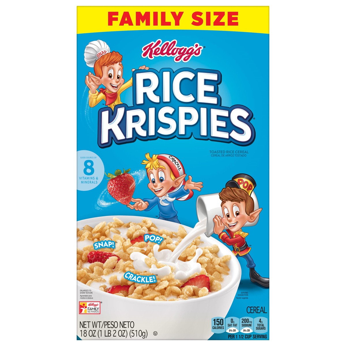 slide 1 of 8, Rice Krispies Kellogg's Rice Krispies Breakfast Cereal Original, Kids Snacks, 18 oz, 18 oz