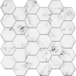 RoomMates Peel and Stick Tile Backsplash, Carrara Marble Hexagon, 10.5"x10.5"