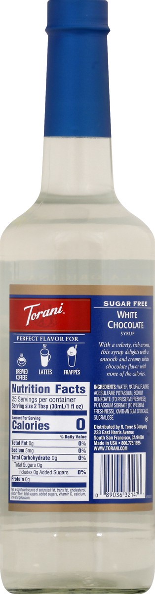 slide 10 of 13, Torani Sugar Free White Chocolate Syrup - 750 ml, 750 ml