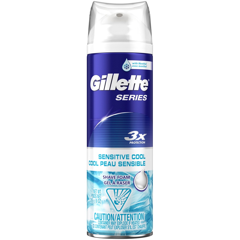 slide 1 of 1, Gillette Sensitive Cool Shave Foam, 9 oz