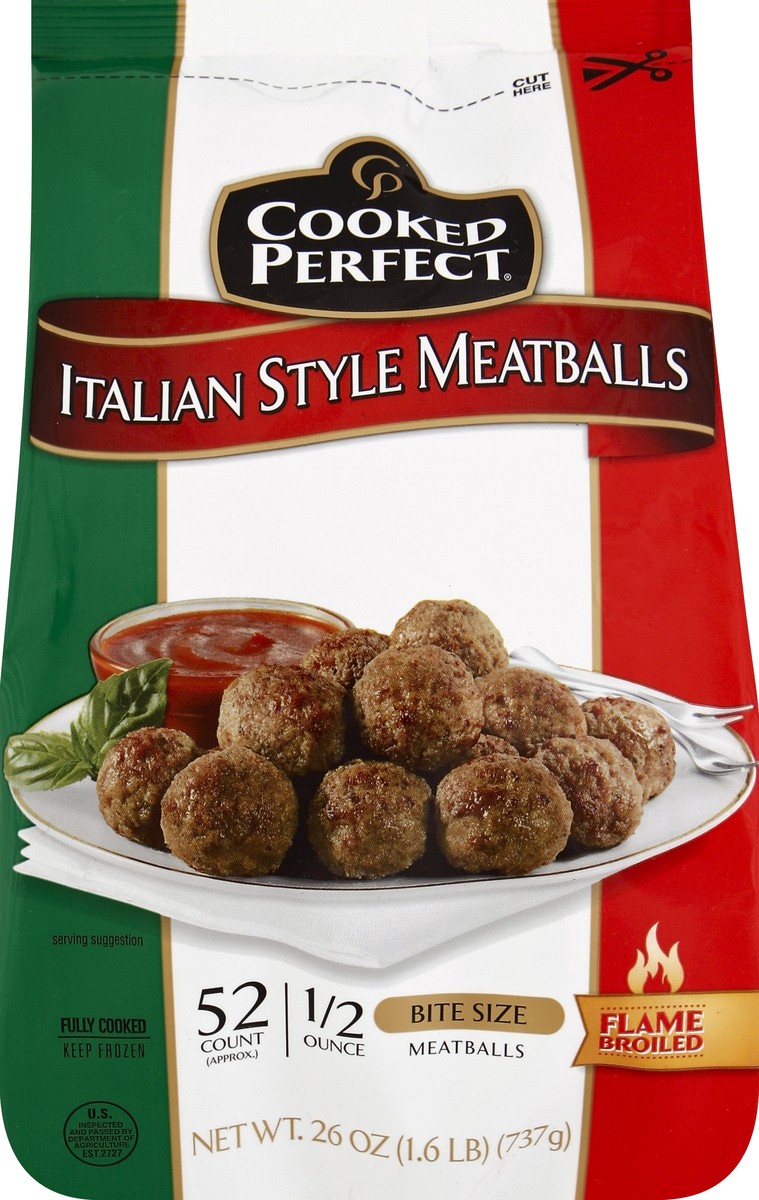 slide 5 of 5, Cooked Perfect Flame Broiled Bite Size Italian Style Meatballs 52 ea, 52 ct