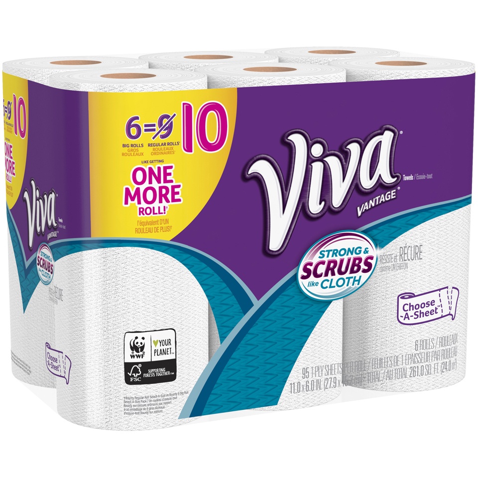 slide 2 of 3, Viva Paper Towels Vantage Choose-A-Sheet Big Rolls 1-Ply, 6 ct