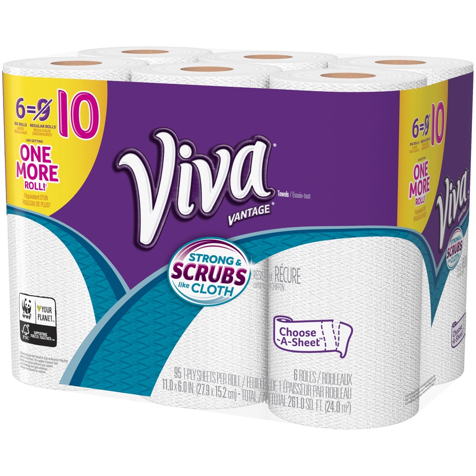 slide 3 of 3, Viva Paper Towels Vantage Choose-A-Sheet Big Rolls 1-Ply, 6 ct