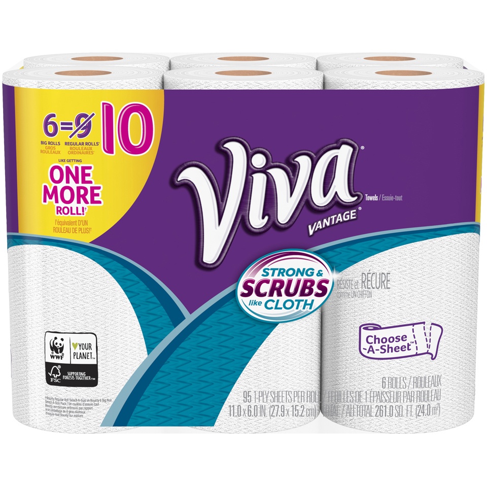 slide 1 of 3, Viva Paper Towels Vantage Choose-A-Sheet Big Rolls 1-Ply, 6 ct