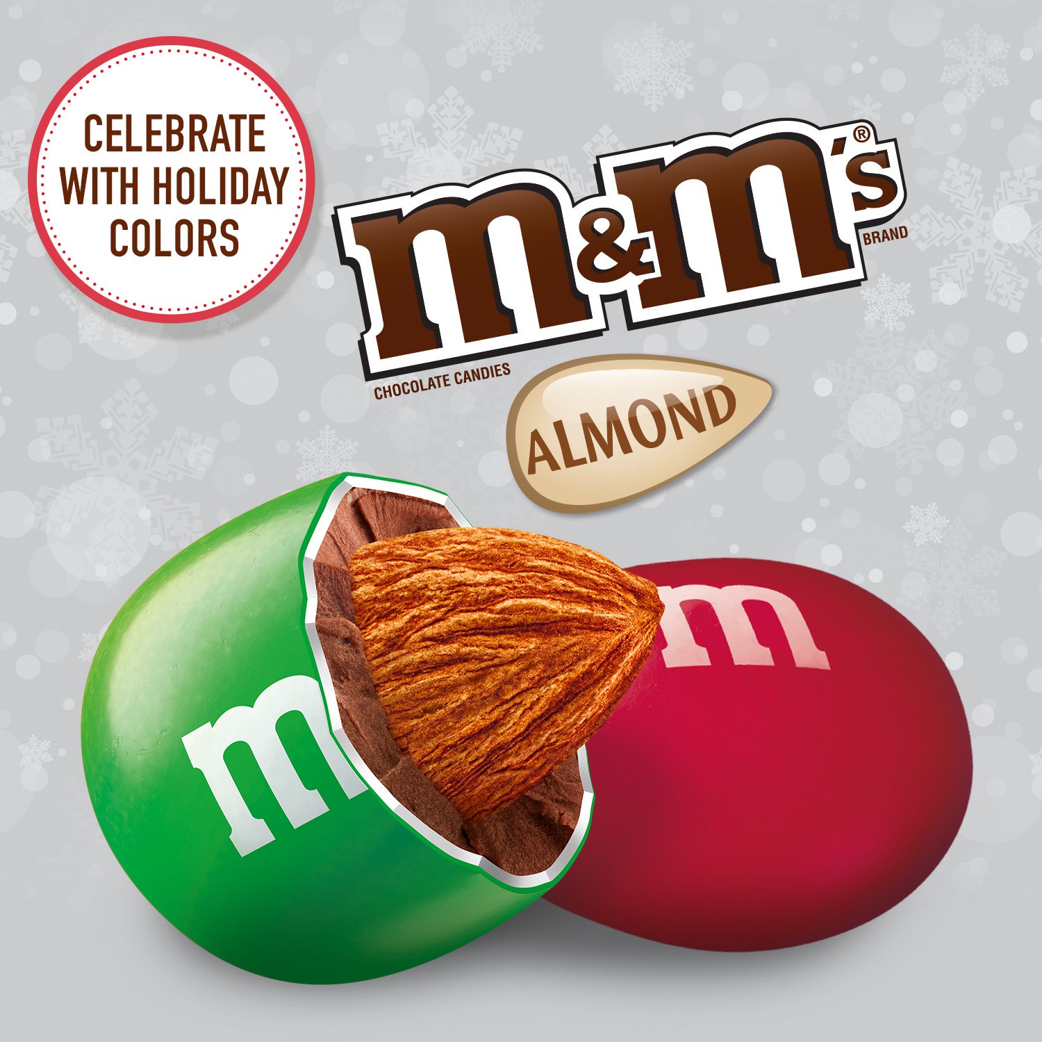 slide 6 of 8, M&M's Holiday Almond Chocolate Candy Bag, 9.9 oz, 9 oz