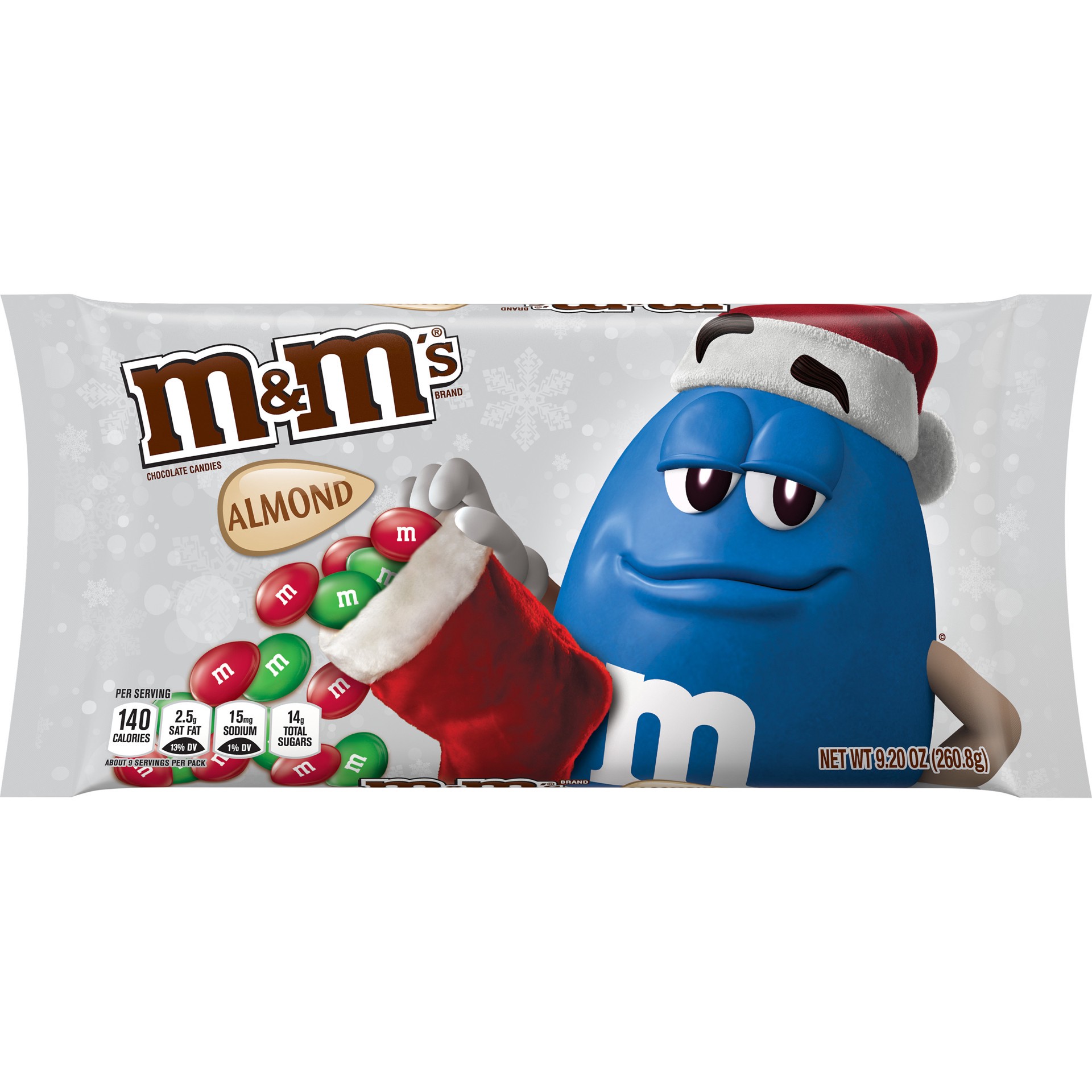 slide 1 of 8, M&M's Holiday Almond Chocolate Candy Bag, 9.9 oz, 9 oz