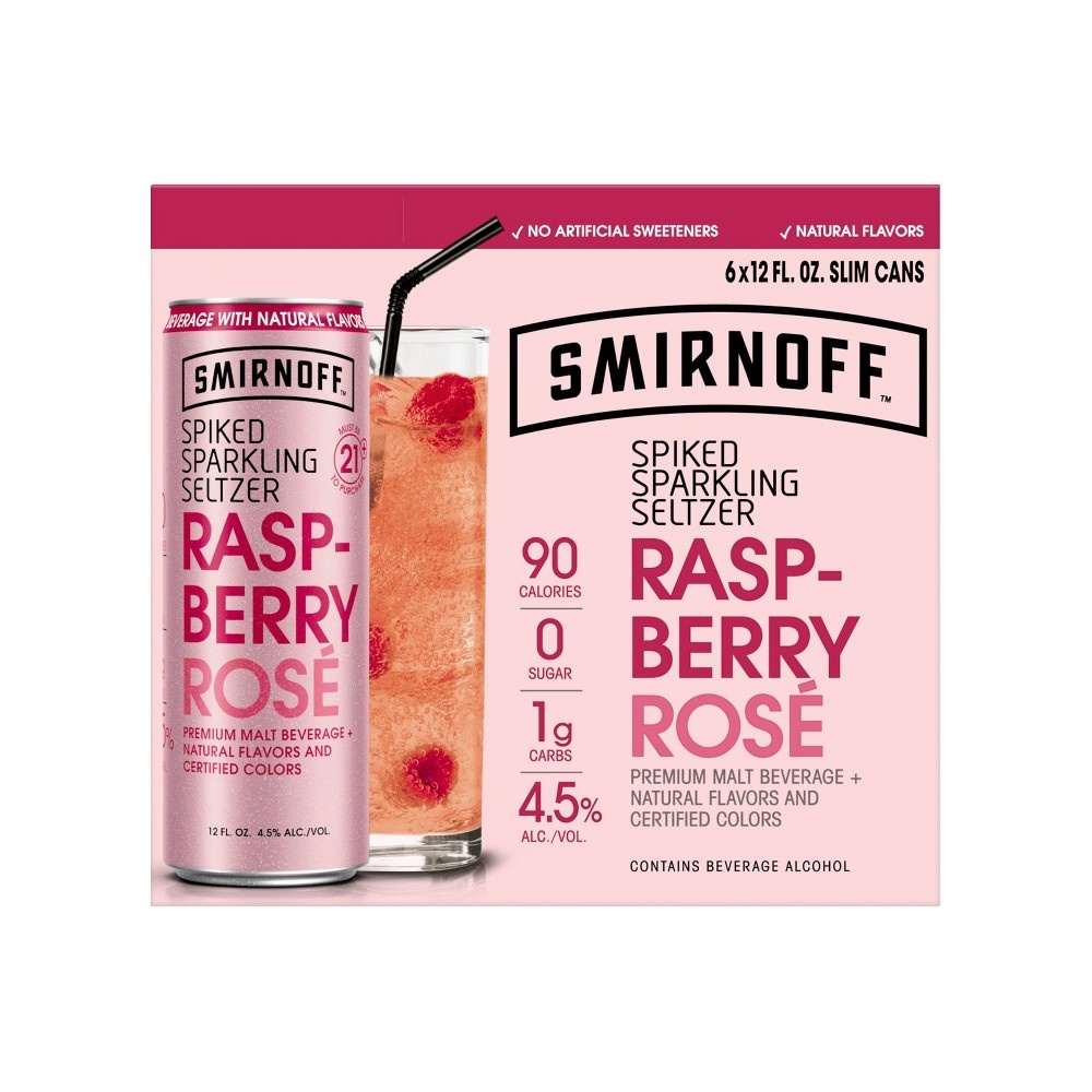 slide 2 of 4, Smirnoff Spiked Sparkling Seltzer Raspberry Rose, 6 ct; 12 oz