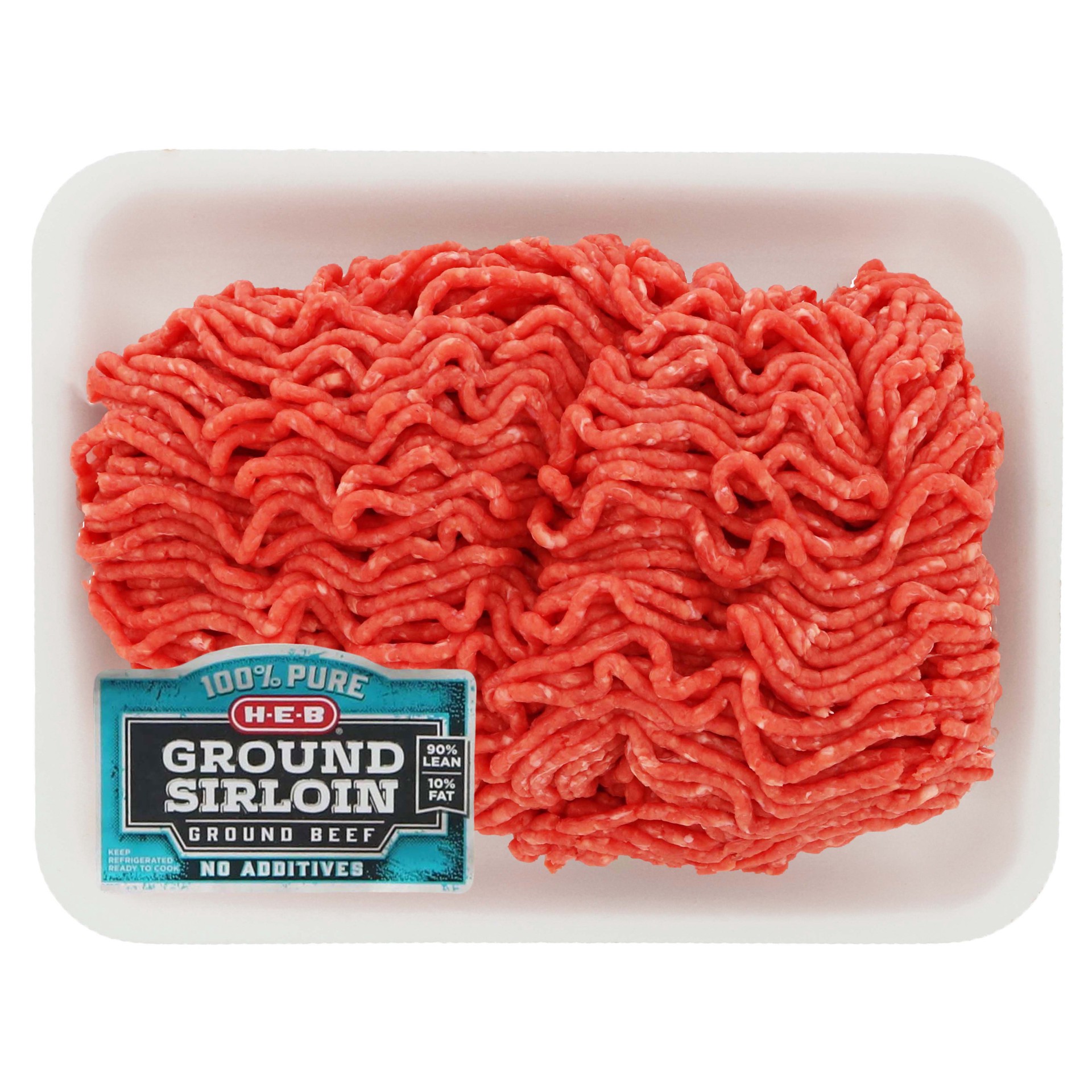 slide 1 of 1, H-E-B 100% Pure Ground Beef Sirloin, 90% Lean - Value Pack, per lb