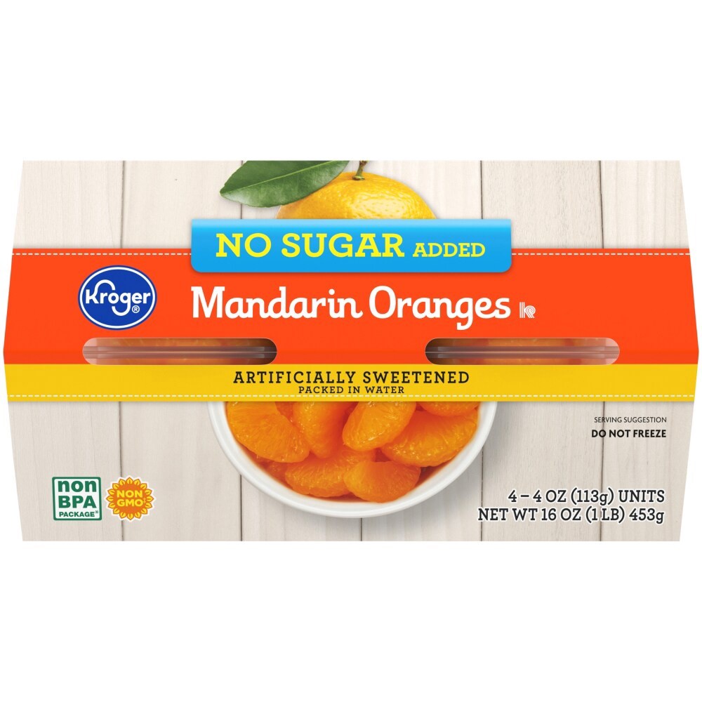 slide 2 of 6, Kroger No Sugar Added Mandarin Oranges Fruit Snack Bowls, 4 ct; 4 oz