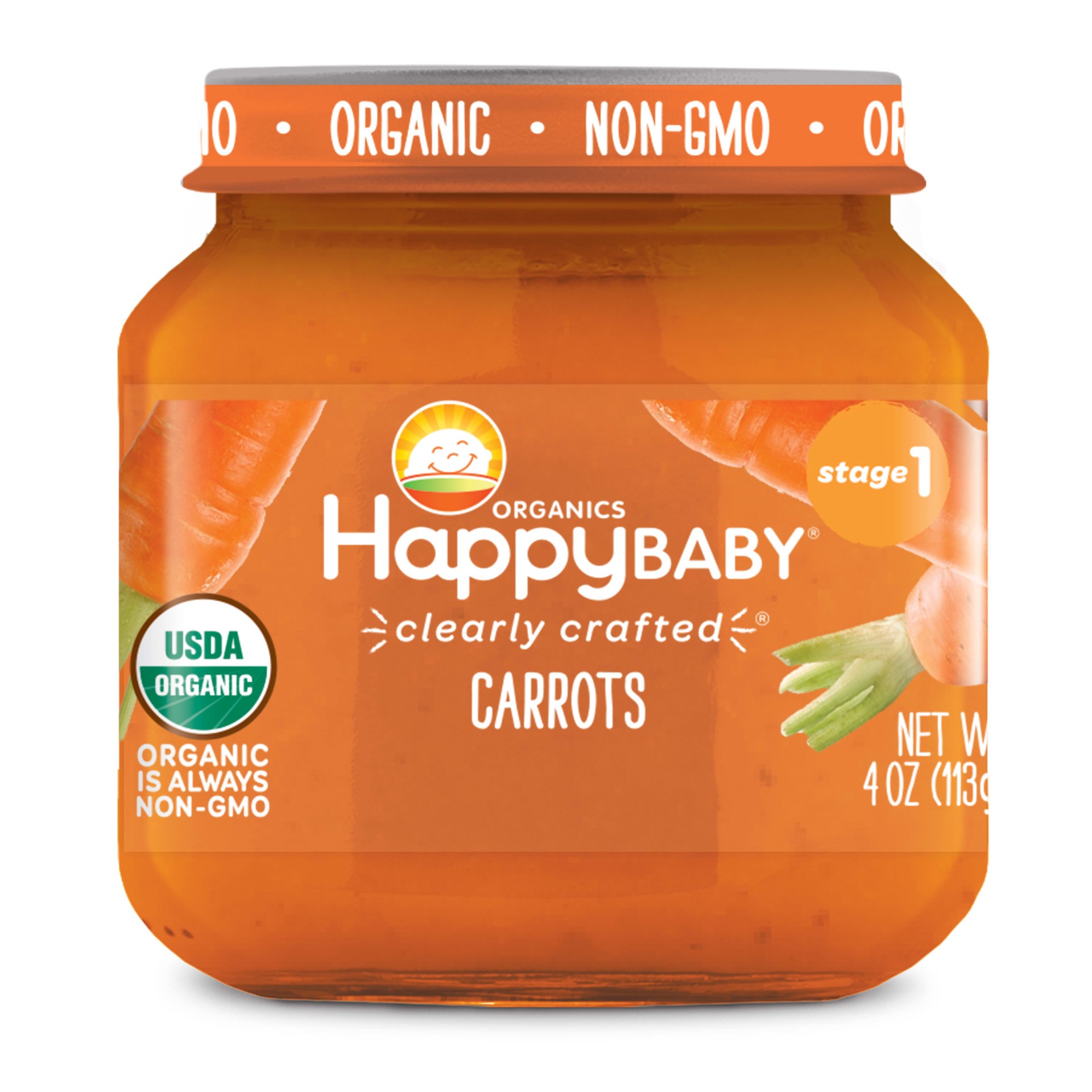 slide 1 of 9, Happy Baby Organics Clearly Crafted Stage 1 Carrots Jar 4 oz UNIT, 4 oz