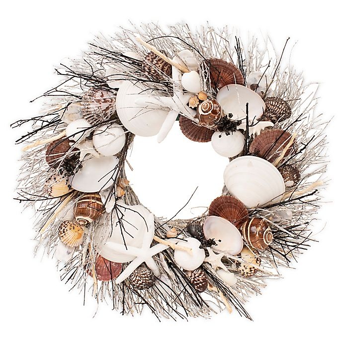 slide 1 of 1, Lumiere White and Brown Coastal Artificial Wreath, 1 ct