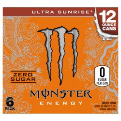 Monster Energy Zero Sugar Ultra Sunrise Energy Drink 6 - 12 fl oz Cans