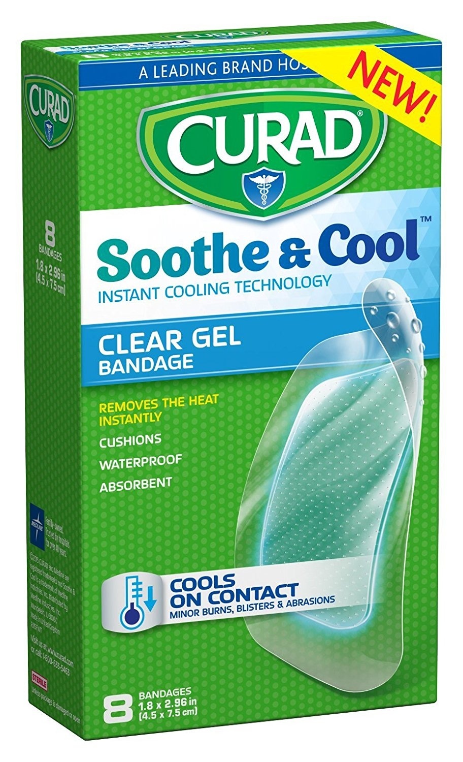 slide 1 of 1, Curad Soothe & Cool Clear Gel Bandages, 8 ct