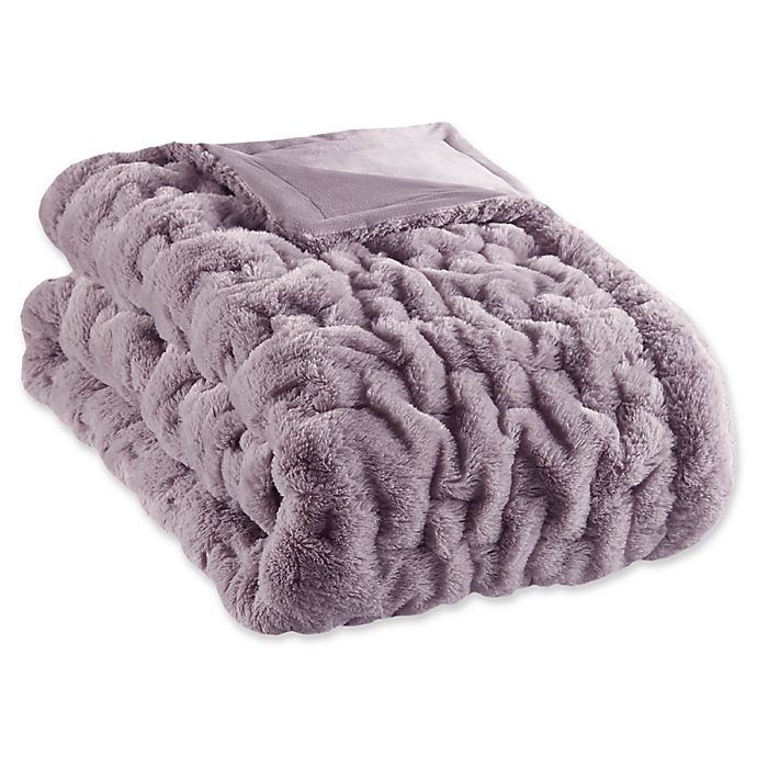 slide 1 of 2, Madison Park Ruched Faux Fur Throw Blanket - Lavender, 1 ct