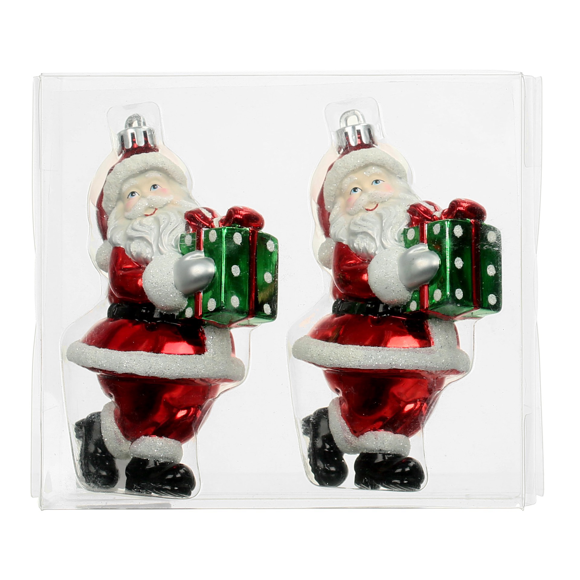 slide 2 of 3, 2 Pack 3" Classic Santa With Gift Shatterproof Ornaments By Ashland, 2 ct