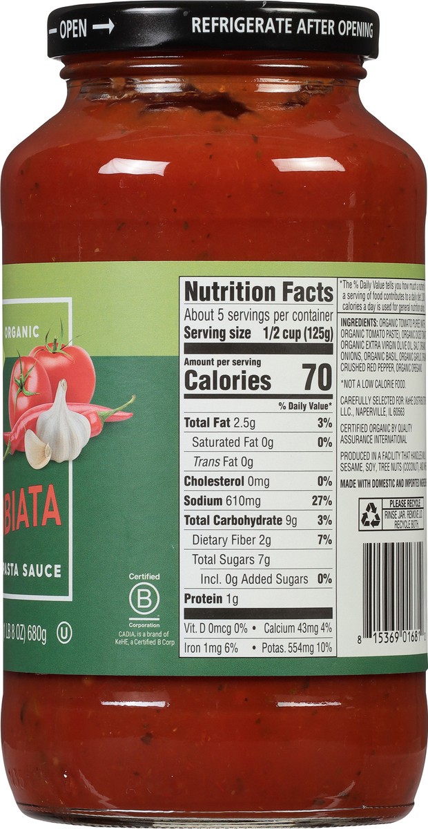 slide 7 of 14, Cadia Organic Arrabbiata Pasta Sauce 24 oz, 24 oz