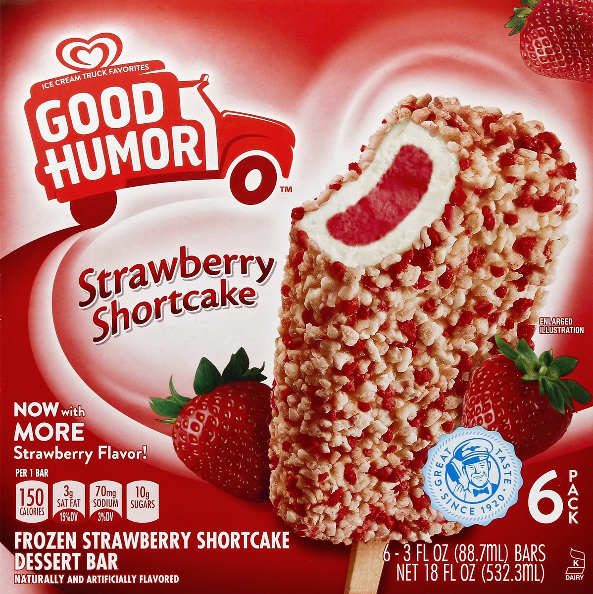 slide 1 of 3, Good Humor Frozen Dairy Dessert Bars Strawberry Shortcake, 3.0oz, 6 Bars, 3 oz