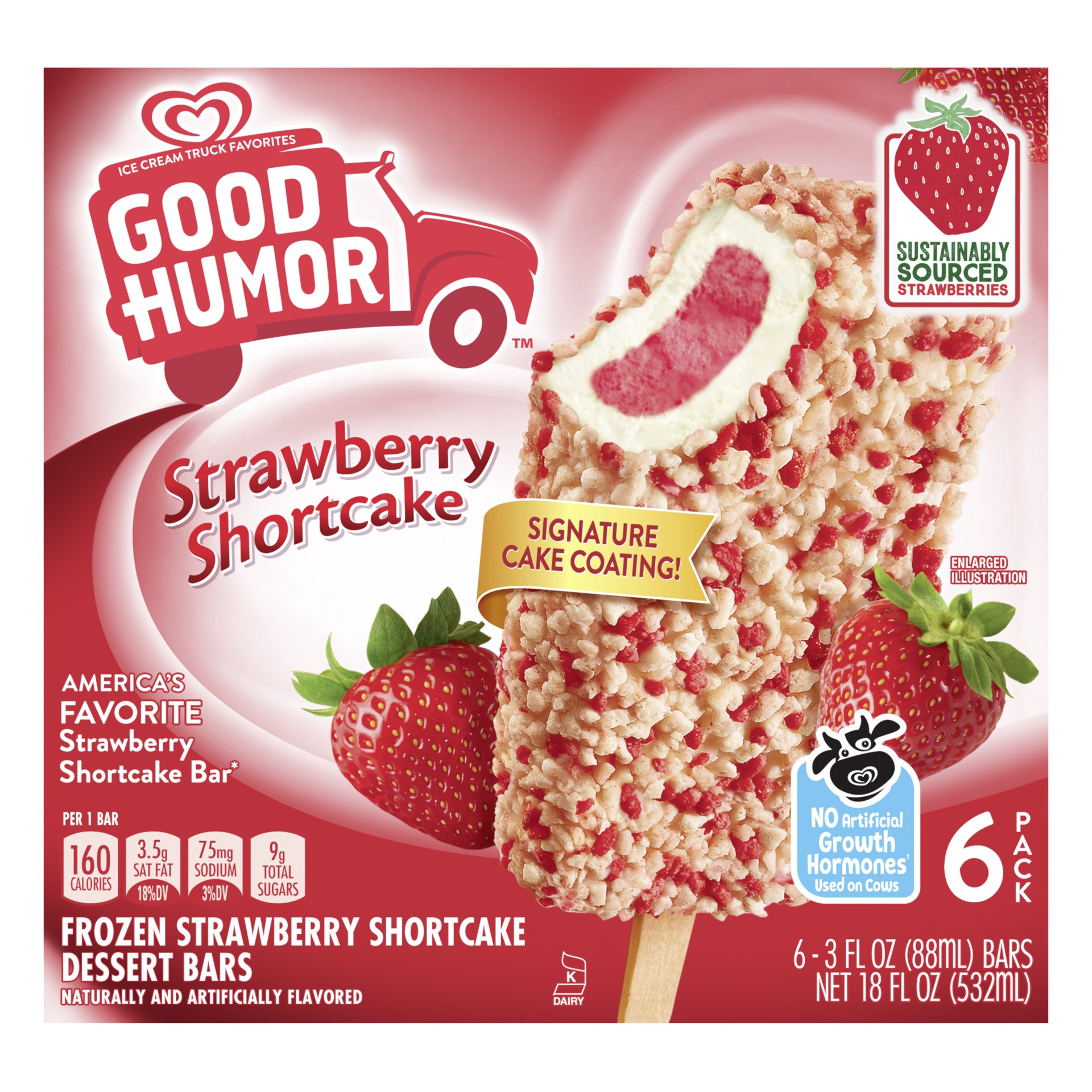 slide 1 of 3, Good Humor Frozen Dairy Dessert Bars Strawberry Shortcake, 3.0oz, 6 Bars , 6 ct; 3 oz