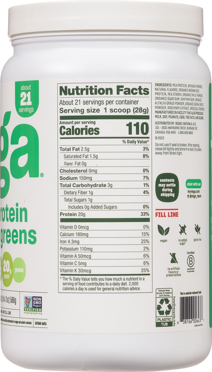slide 8 of 9, Vega Protein & Greens Natural Protein Powder, 20.7 oz