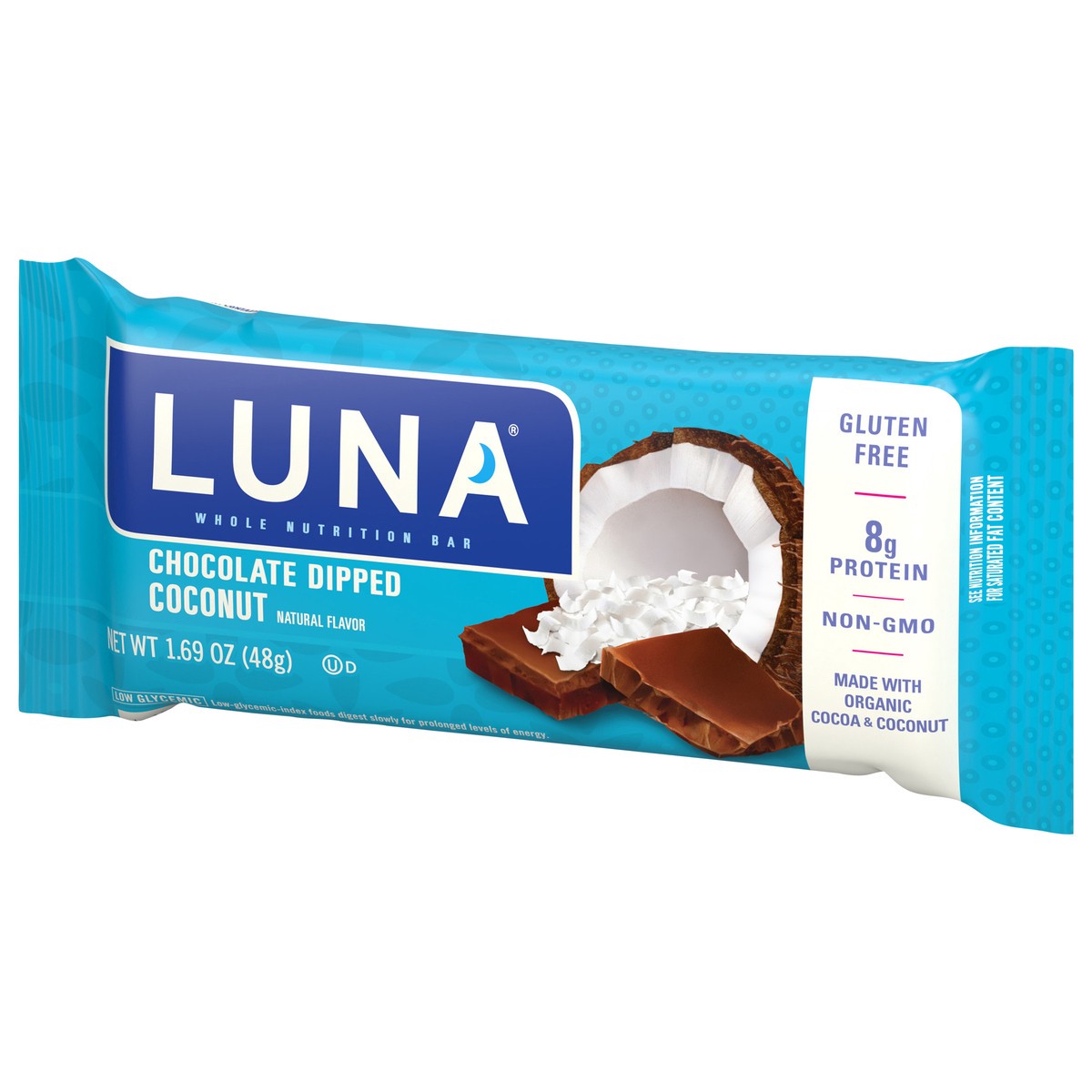 slide 8 of 9, LUNA Bar - Chocolate Dipped Coconut Flavor - Snack Bars - Non-GMO - Gluten-Free Protein Bars - Made with Organic Oats - 1.69 oz, 1.69 oz