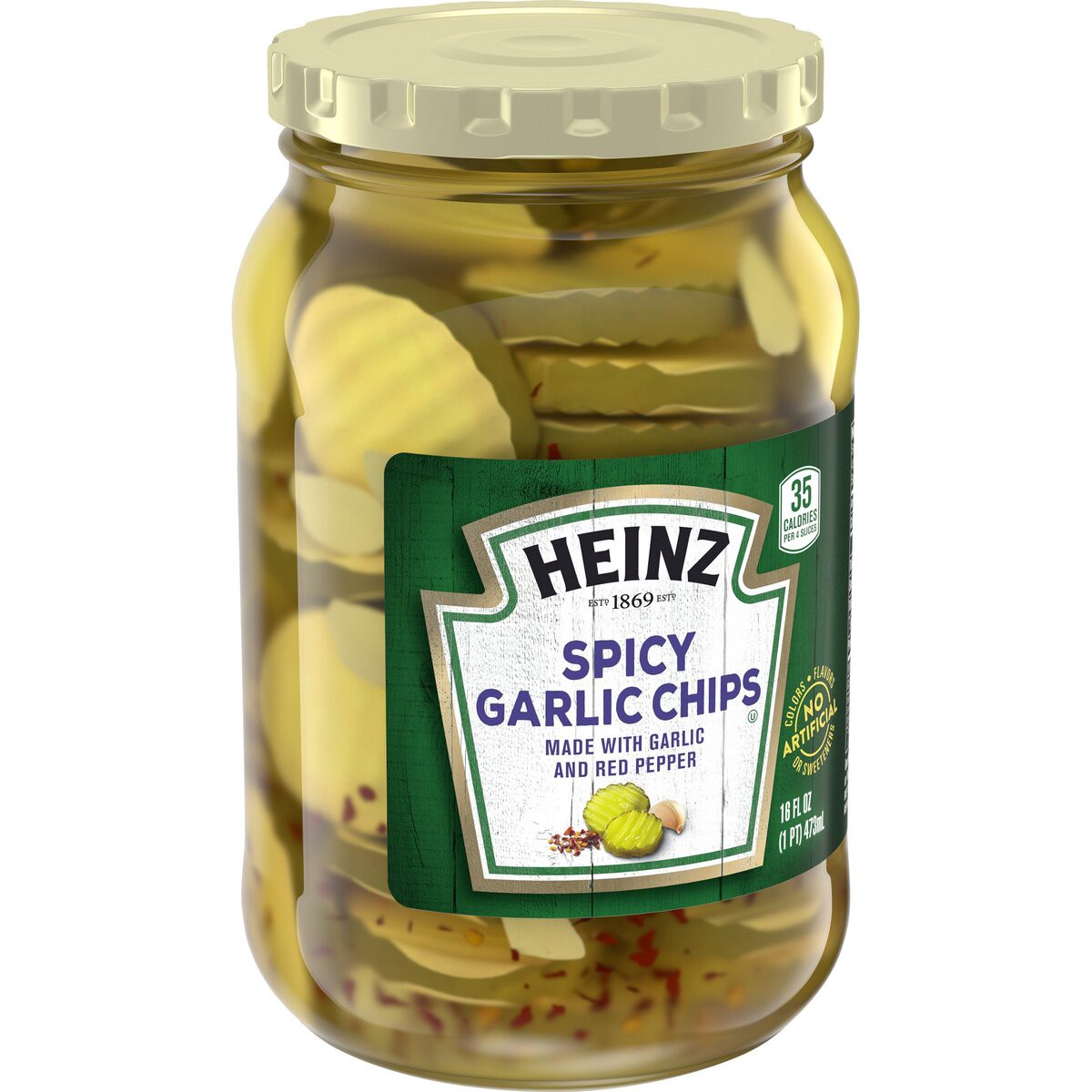 slide 3 of 8, Heinz Spicy Garlic Pickle Chips with Garlic & Red Pepper, 16 fl oz Jar, 16 fl oz