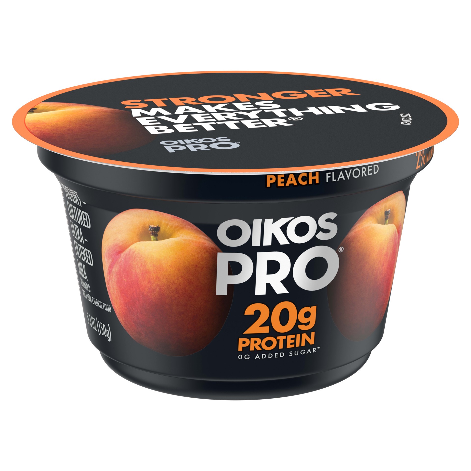 slide 4 of 5, Oikos Pro Peach Yogurt Cultured Ultra-Filtered Milk Product, 20 Grams of Protein, 0g Added Sugar, Just Delicious High Protein Snacks, 5.3 OZ Cup, 5.3 oz