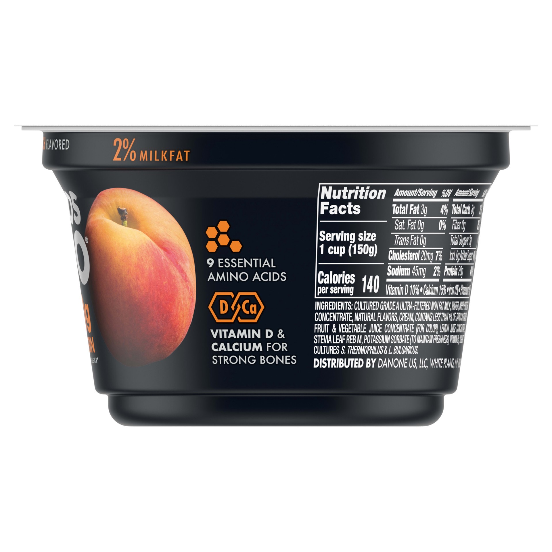 slide 5 of 5, Oikos Pro Peach Yogurt Cultured Ultra-Filtered Milk Product, 20 Grams of Protein, 0g Added Sugar, Just Delicious High Protein Snacks, 5.3 OZ Cup, 5.3 oz