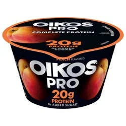 Oikos Pro 20g Protein, Peach Yogurt-Cultured Ultra-Filtered Milk Product, 0g Added Sugar, Just Delicious High Protein Snacks for Home, School, Office, Gym, 5.3 oz Cup