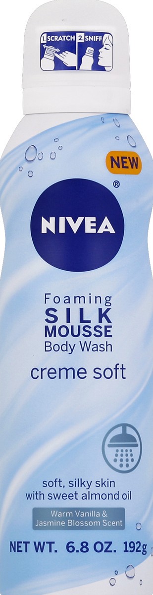 slide 2 of 2, Nivea Foaming Silk Mousse Body Wash Warm Vanilla & Jasmine Blossom, 6.8 oz