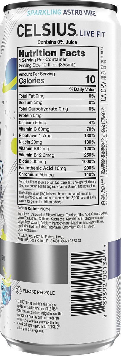 slide 4 of 9, CELSIUS Sparkling Astro Vibe, Functional Energy Drink 12 Fl Oz Single Can, 12 fl oz