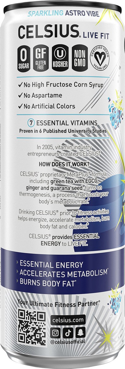 slide 8 of 9, CELSIUS Sparkling Astro Vibe, Functional Energy Drink 12 Fl Oz Single Can, 12 fl oz
