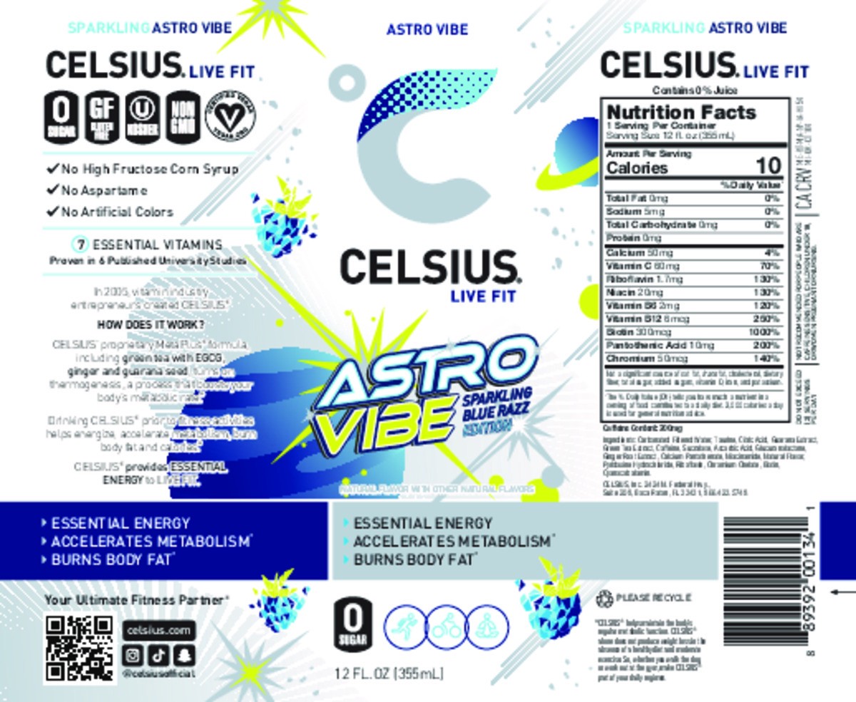 slide 2 of 9, CELSIUS Sparkling Astro Vibe, Functional Energy Drink 12 Fl Oz Single Can, 12 fl oz