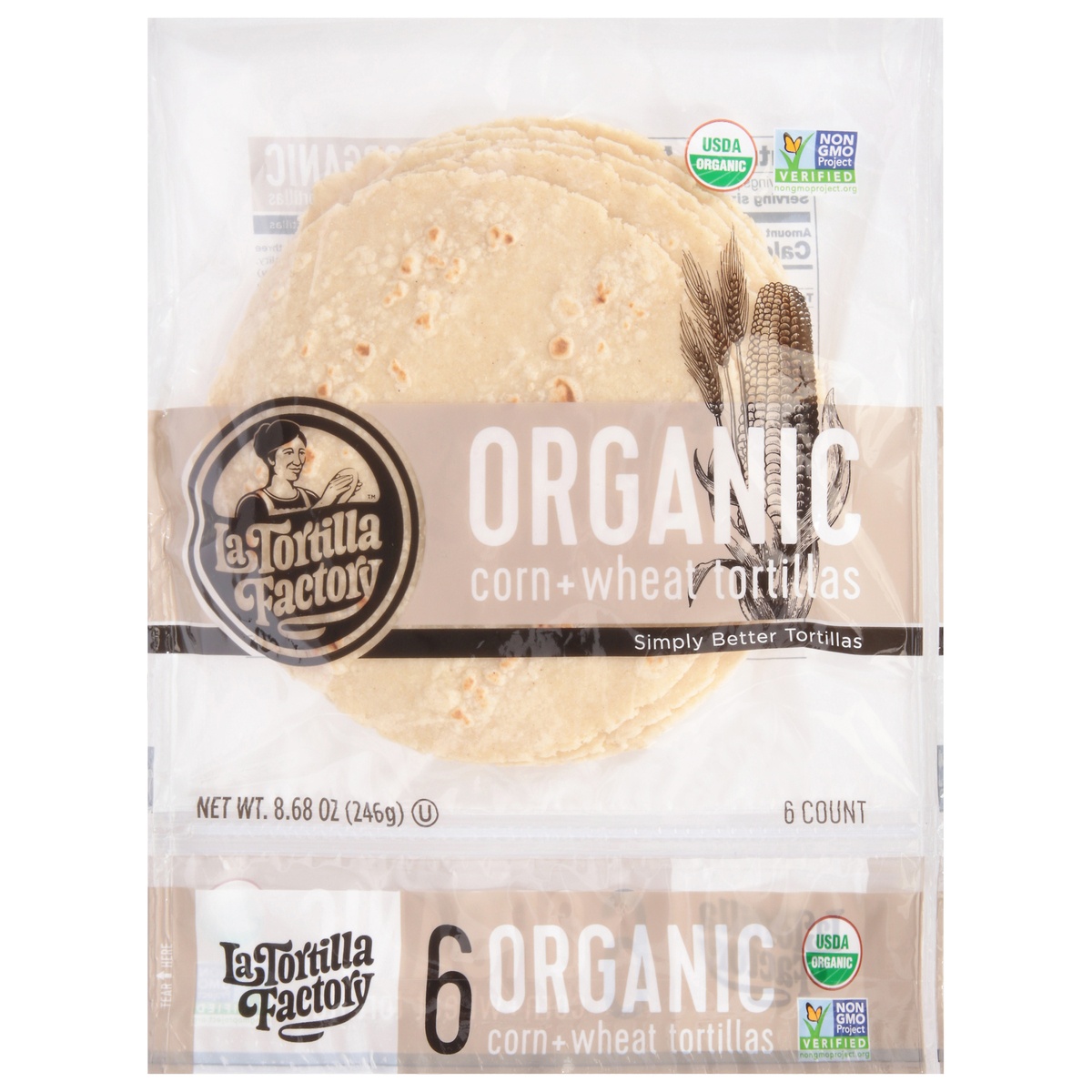 slide 1 of 1, La Tortilla Factory Organic White Corn Tortillas, 6 ct; 8.68 oz