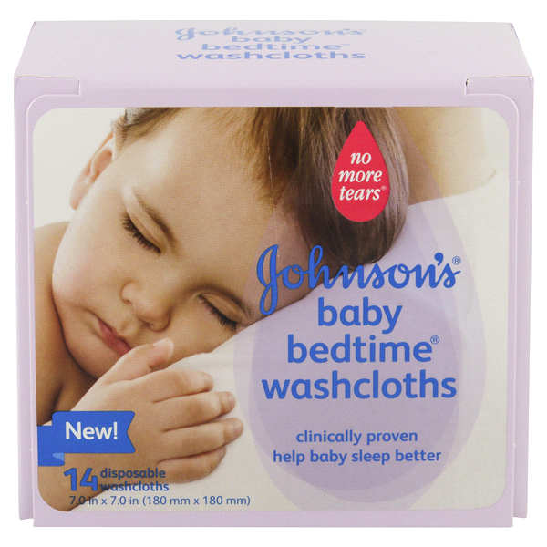 slide 1 of 1, Johnson's Baby Bedtime Washcloths 14 ea, 14 ct