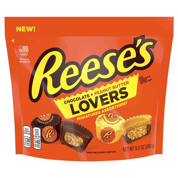 slide 1 of 1, Reese's Lovers Assorted Peanut Butter Miniatures Candy, Milk Chocolate, 9.3 oz