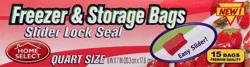 Home Select Slider Lock Seal Quart Size Freezer & Storage Bags 15 ea
