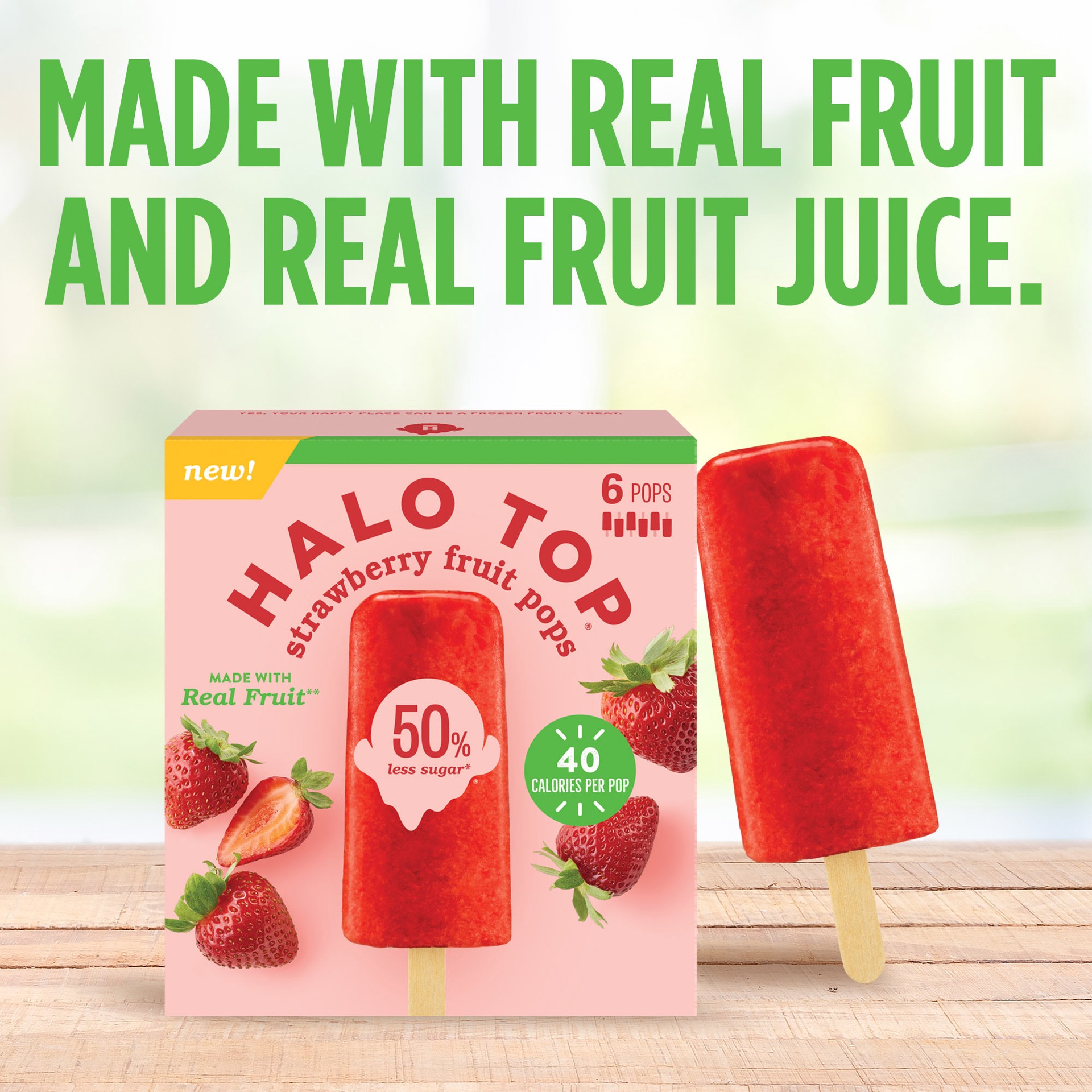 slide 3 of 5, Halo Top Creamery Halo Top Strawberry Fruit Pops, Fall Frozen Dessert, 6 Pack, 15 fl oz