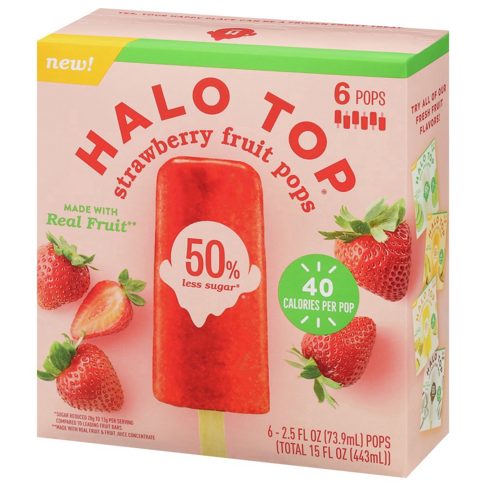 slide 1 of 5, Halo Top Creamery Halo Top Strawberry Fruit Pops, Fall Frozen Dessert, 6 Pack, 15 fl oz