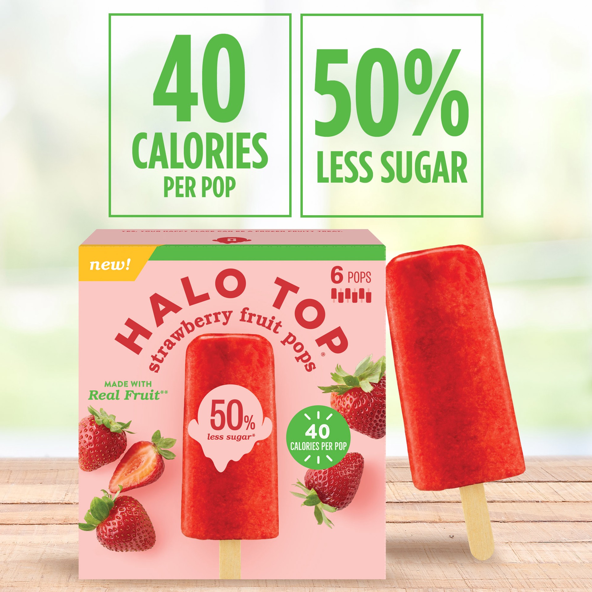 slide 5 of 5, Halo Top Creamery Halo Top Strawberry Fruit Pops, Fall Frozen Dessert, 6 Pack, 15 fl oz