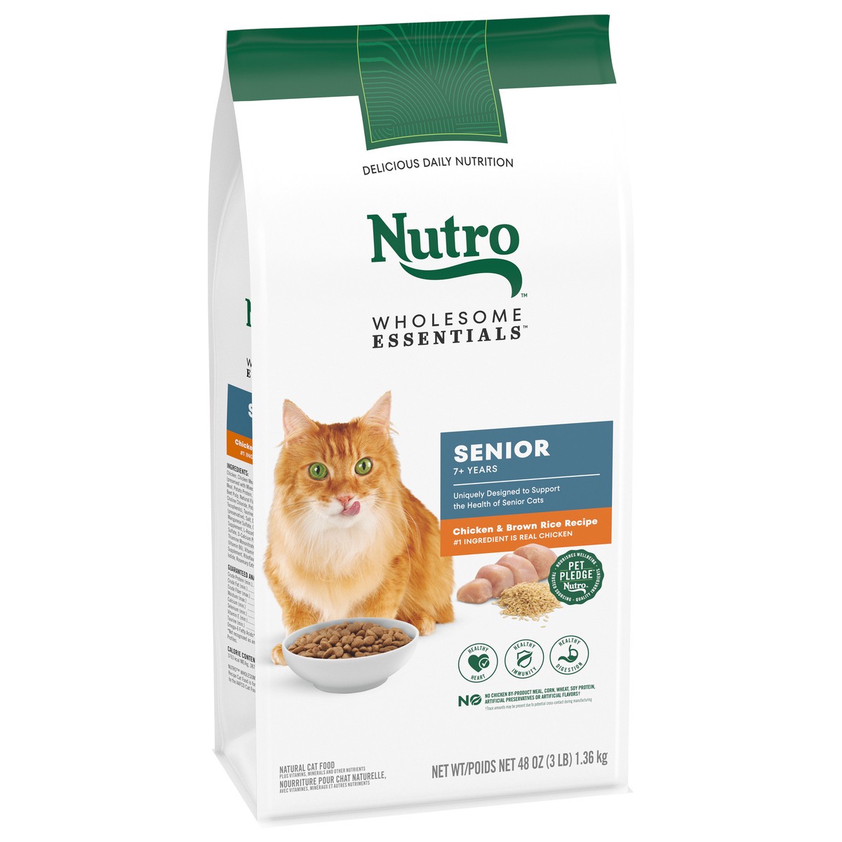 slide 8 of 15, Nutro Wholesome Essentials Natural Senior 7+ Years Chicken & Brown Rice Recipe Cat Food 48 oz, 48 oz