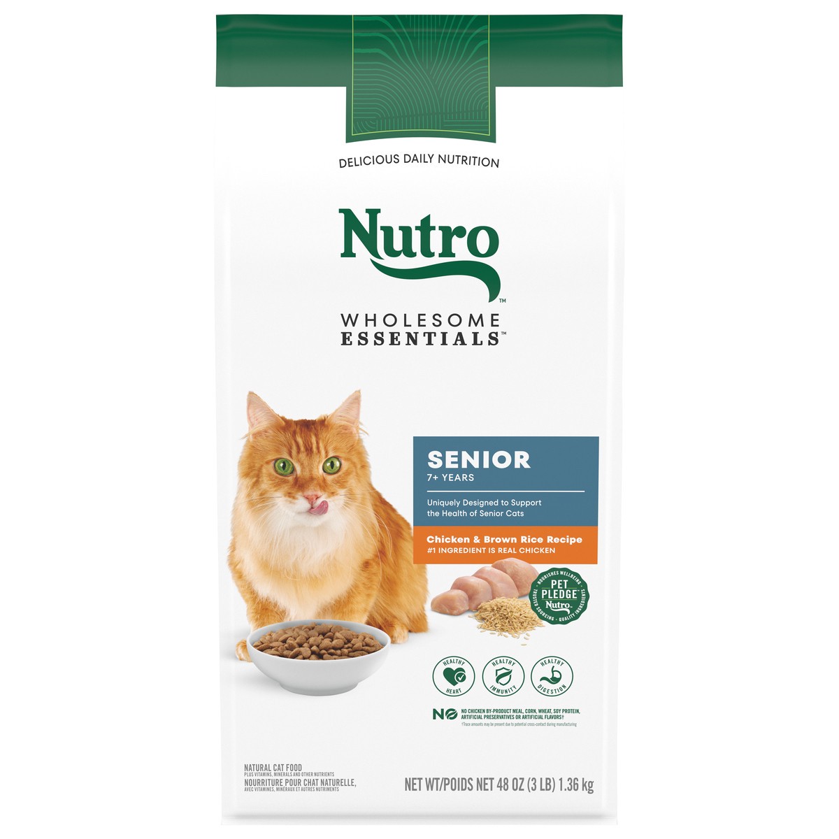 slide 5 of 15, Nutro Wholesome Essentials Natural Senior 7+ Years Chicken & Brown Rice Recipe Cat Food 48 oz, 48 oz